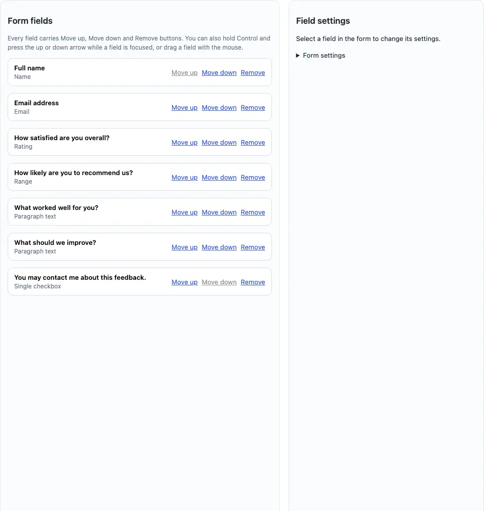 MevvForms ビルダーの録画。フィールドを選び、条件付き表示を有効にすると条件エディターが現れる